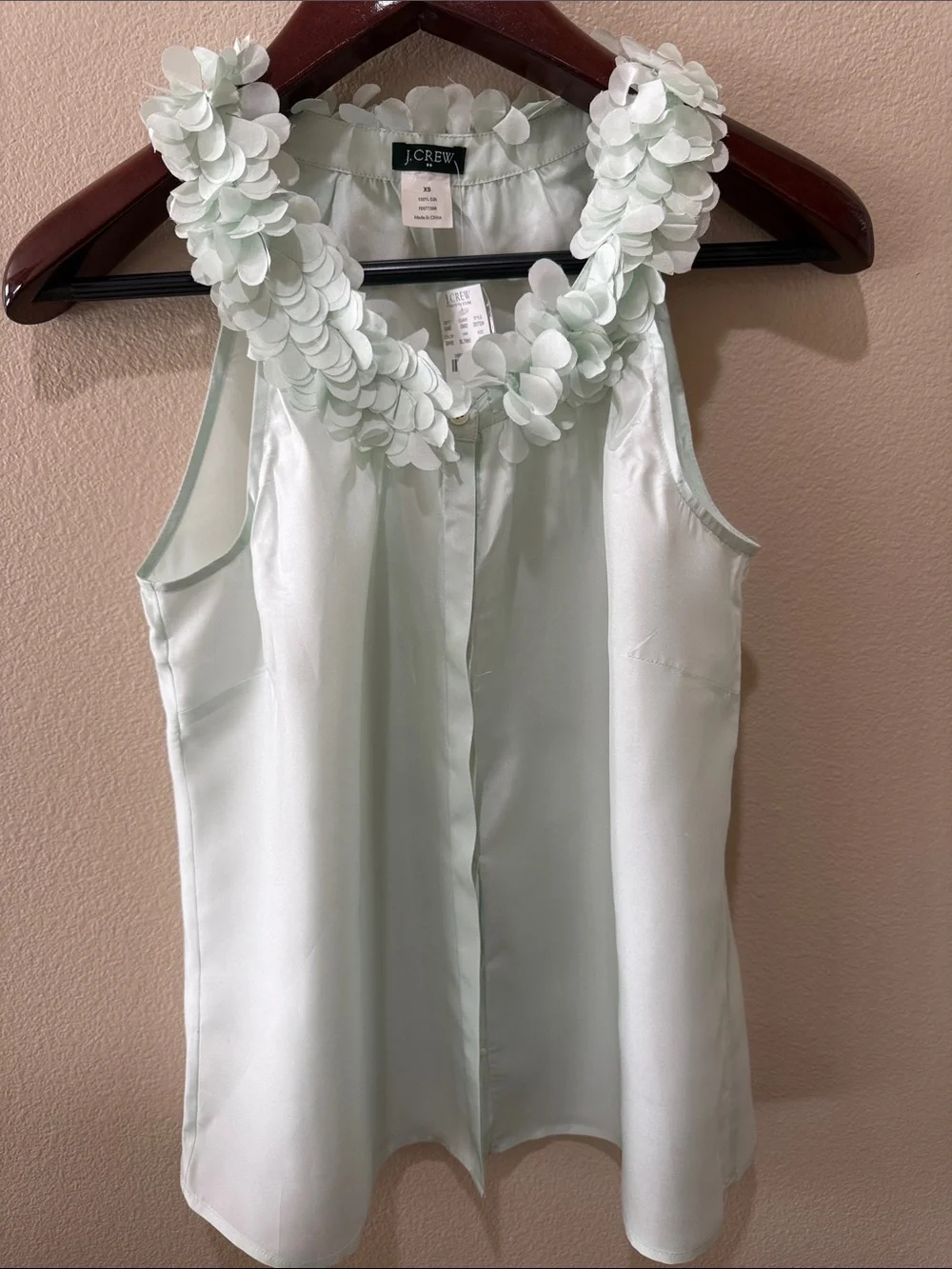 J. Crew Pale Mint Floral Applique Sleeveless Camisole